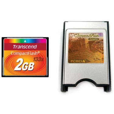 Imagem de Kit Cartão de Memória Compact Flash CF 2GB Transcend 133x + Adaptador PCMCIA Universal
