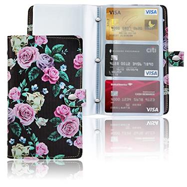 Imagem de LIZIMANDU Livro com porta-cartões de visita para livro de cartões de visita em couro PU para organização de cartões de identificação para homens e mulheres, capacidade de até 192 cartões (1-rosa negra)