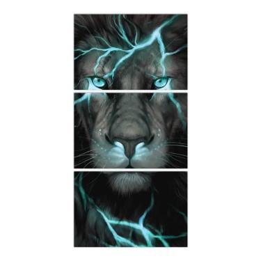 Imagem de Quadro Leão Moderno Turquesa Para Corredor Sala Em Tecido