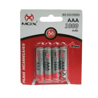 Imagem de PILHA RECARREGAVEL AAA 1000mAh COM 4 UNIDADES MOX