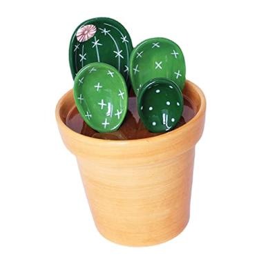 Imagem de Baoblaze Colheres de medição de cacto de cerâmica para colheres de chá de estatueta de cactus, para alimentos ingredientes de cozinha