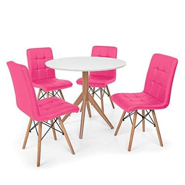 Imagem de Conjunto Mesa de Jantar Maitê 80cm Branca com 4 Cadeiras Eiffel Gomos - Rosa