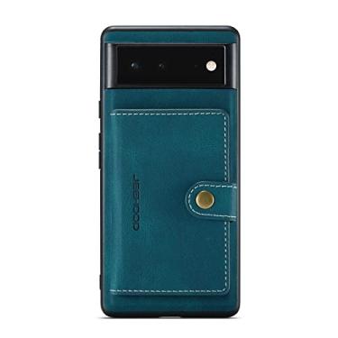 Imagem de ZiEuooo Capa de telefone de couro retrô para Google Pixel 7 6 Pro 5A 5G, capa traseira luxuosa com suporte magnético removível, carregado sem fio (azul, pixel 7)