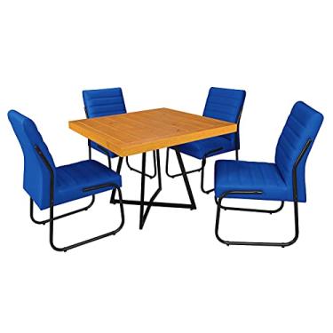 Imagem de Conjunto Jade Mesa e 4 cadeiras tampo em Madeira Base em Aço (Preto/AzulMarinho)