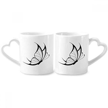 Imagem de Conjunto de canecas de porcelana para casais, borboletas, vintage, simples, com alça de coração