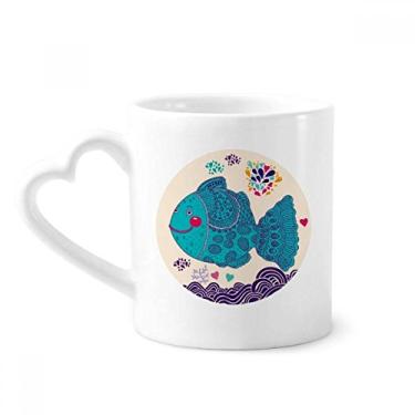 Imagem de Desenho de linha desenho animado peixes marinhos corais caneca café cerâmica copo de coração de vidro
