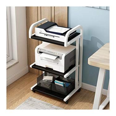 Imagem de KIZQYN Suporte de impressora 3 prateleiras suporte de carrinho de impressora com rodas organizador de papel multifuncional para impressora de mesa de casa e escritório (cor: branco-a)