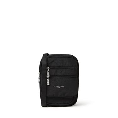 Imagem de Baggallini Bolsa tiracolo feminina Journey 22 x 15 cm, pequena, leve, de nylon, com zíper, bolsa de viagem para telefone e passaporte com RFID, Preto/preto e cinza, One Size