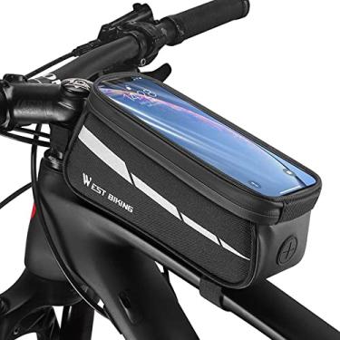 Imagem de DIEWU Bolsa impermeável para celular com moldura frontal para bicicleta, bolsa de bicicleta, suporte para capa de celular de bicicleta (preta)