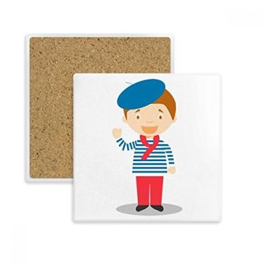 Imagem de Porta-copos quadrado com desenho da França Sea Blue Porta-copos para caneca subplaca suporte isolante pedra