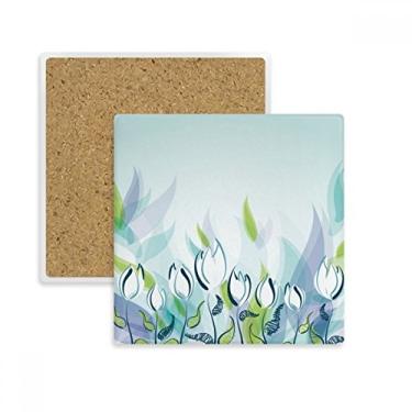 Imagem de Porta-copos quadrado de tulipa pintado à mão com flor quadrada, suporte de subplaca para caneca