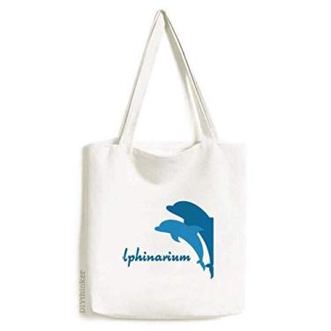 Imagem de Bolsa de lona com estampa de golfinho amigável ao oceano azul bolsa de compras casual bolsa de mão