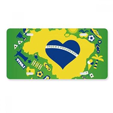 Imagem de DIYthinker Placa de licença em forma de coração para decoração de mapas do Brasil, etiqueta de aço inoxidável para automóveis