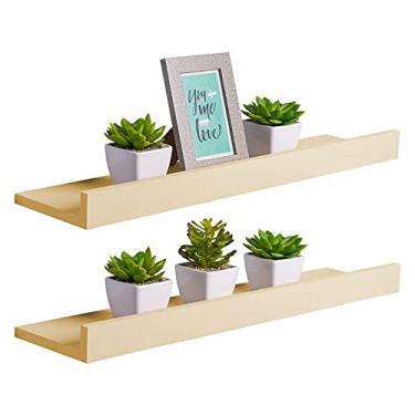 Imagem de Kit 2 Prateleiras Porta Quadros 80 x 15cm Bege Claro Suporte Invisível