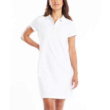 Imagem de Nautica Vestido polo feminino de algodão elástico e manga curta, Branco brilhante, M