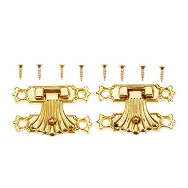 Imagem de 2 pcs caixa de jóias de ouro hasps bloquear travas padlock flor flor de madeira caixa de presente bolsa fivela hardware vintage YYDFPIIA (Color : A)