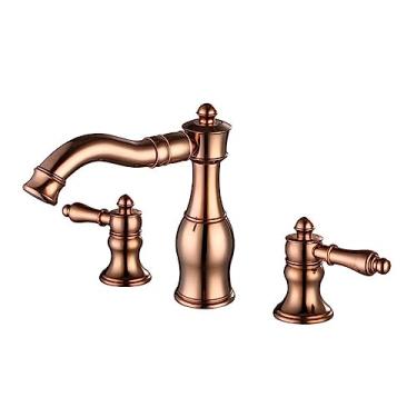 Imagem de 3 peças de torneira de banheiro de latão torneira de pia de três furos torneira misturadora torneira de água quente fria, rosa vermelha