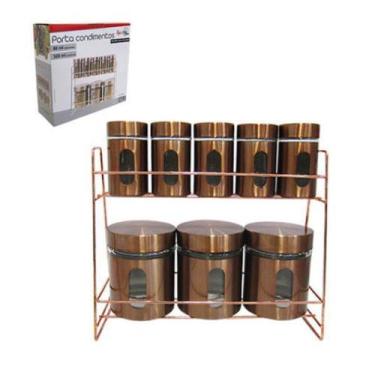 Imagem de Porta Condimentos 8 Potes Rose Gold Com Suporte 2 Andares Moderno - Mv