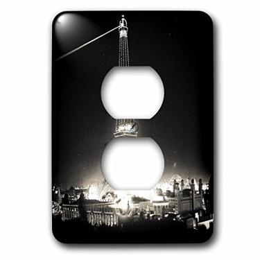 Imagem de 3dRose Capa de tomada lsp_77379_6 Torre Eiffel iluminada Paris Exposição 1900 preto e branco, multicolorida