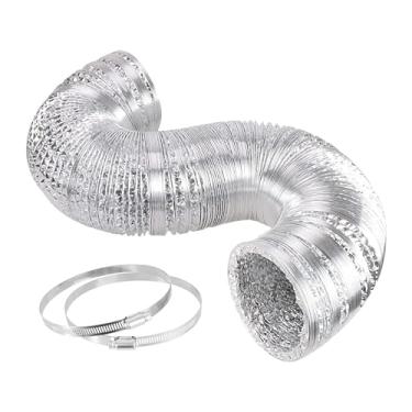 Imagem de YSSOA Mangueira de duto de alumínio flexível de ar flexível de 10 polegadas, 25 pés, secagem e exaustão para ventilação HVAC, 10 cm x 25', prata