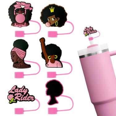 Imagem de LUHOHI 6 peças de cobertura de palha de história rosa e preta acessórios para copos Stanley copos garrafa de água 30 e 40 capas de palha fofo reutilizável tampa de silicone 10 mm ponta de bebida