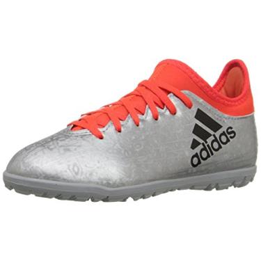 Imagem de adidas Chuteiras de futebol Performance Kids X 16,3 Turf (criança pequena/criança grande), Prata metálico/preto/infravermelho, 15