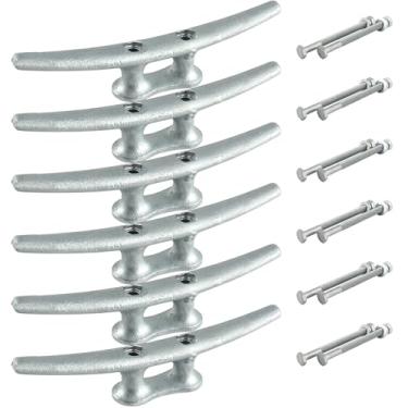 Imagem de WTMORE Chuteiras de doca de 20 cm, chuteiras de barco de ferro fundido galvanizado a quente com ferragens, travas de doca de barco, travas de corda, ideais para doca de caiaque de iate ou decoração de