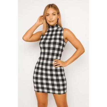 Imagem de Vestido feminino xadrez moderno manga cavada regata elegante - filo mo