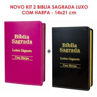 Imagem de Kit 2 Bíblias Sagrada Letra Gigante C/ Harpa - Luxo - Preta e Pink - 1