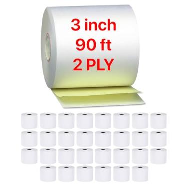 Imagem de Pokanic 7,6 cm x 2,5 m 2 camadas x [30 rolos] Rolos de papel sem carbono canário branco impressora de recibos de cozinha caixa registradora POS compatível com impressoras Clover Epson SNBC Star Sam4s