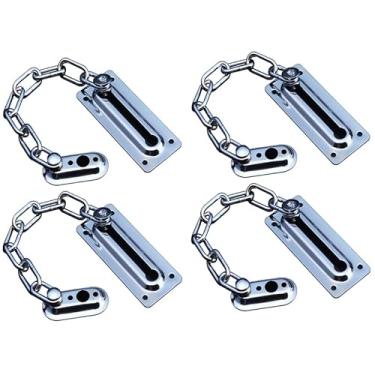 Imagem de Cadeado de corrente de porta de 4 peças, fechadura de porta de corrente premium, corrente de fechadura de porta com 6 parafusos, cadeados de corrente de aço inoxidável para porta interna