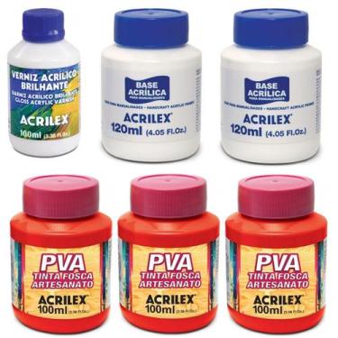 Imagem de Kit para Pintura com 3 Tintas PVA Vermelho + 2 Bases Acrílica + Verniz