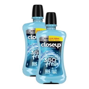 Imagem de Kit 2 Enxaguante Bucal Closeup Ice Proteção 360° Fresh Zero Álcool Leve 500ml Pague 350ml