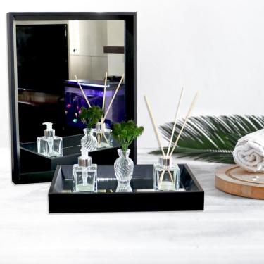 Imagem de Espelho Luxo 40x50cm Reforçado com Moldura de Madeira e Acessórios: Bandeja Espelhada,...