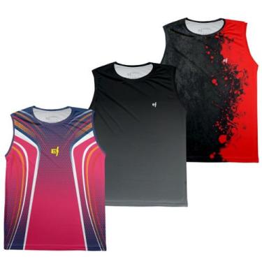Imagem de Kit 3 Camiseta Regata Masculina Fitness Pro Dry Estampada Proteção UV 