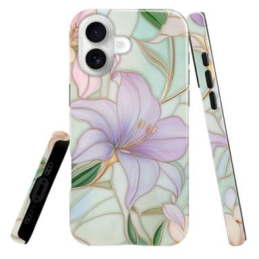 Imagem de heindiy Compatível com iPhone 17, capa brilhante com proteção total à prova de choque e anti-arranhões, capas para homens e mulheres - flores de lírios vintage