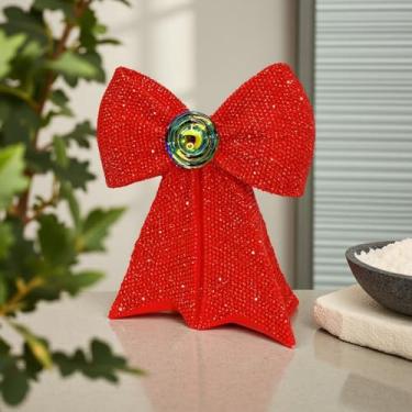 Imagem de Shlinnuo Vaso de laço brilhante de 18,5 cm, vaso de flores decorativo de resina glamourosa, vermelho/ouro/prata, cornija de férias e mesa central, presente de decoração de casa de inverno