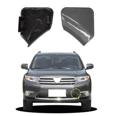 Imagem de Goholy Tampa do gancho de reboque do para-choque dianteiro do carro compatível com Toyota Highlander 2011 2012 2013 tampa de reboque 52120E060 521270E070 tampa pequena olho de reboque cinza esquerdo