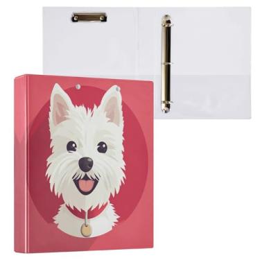 Imagem de Qilmy Organizador de fichário redondo de cachorro branco fofo, fichário de 3 anéis com prancheta para material de escritório escolar 582