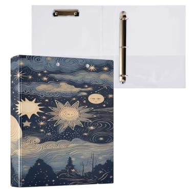 Imagem de Wassud Fichário de 3 anéis de 3 cm com clipe antiderrapante estrelas e lua, pacote com 2 fichários decorativos tamanho carta para escritório em casa