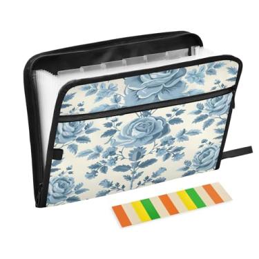 Imagem de CEBUGI Pasta expansível de 13 bolsos, impermeável, sanfonada, organizador de arquivos com etiquetas tamanho A4, organizador de documentos de papel para escola, material de escritório, padrão de flores