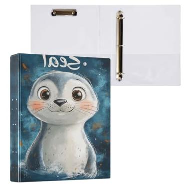 Imagem de STAYTOP Lindo organizador de fichário redondo de leão marinho, fichário de 3 anéis com prancheta (carta A4), fichário fofo para material de escritório escolar