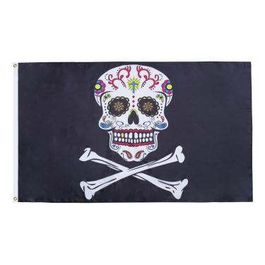 Imagem de AZ FLAG - Bandeira de caveira de açúcar pirata - 2 x 3 pés - Faixa de piratas de caveira de poliéster 100D com dois ilhós de metal - Resistente ao desbotamento - Cores vivas - 2' x 3' pés - 90 x 60 cm