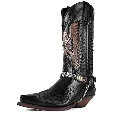 Imagem de Botas Masculinas De Cowboy Ocidentais, Botas Casuais Grandes Da Moda, Botas Bordadas De Salto Quadrado Longo, Botas Masculinas Casuais Com Zíper E Fivela Para Motocicleta,Preto,44 UE,Collector88