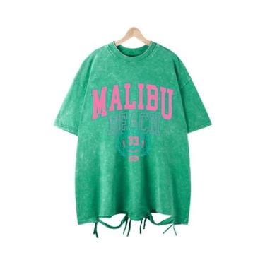 Imagem de Camiseta Feminina Oversized De Algodão Com Gola Redonda, Estampa De Le