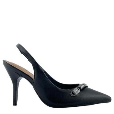Imagem de Sapato Beira Rio Feminino Scarpin Aberto Strass, Preto, 36