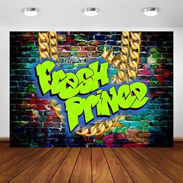 Imagem de COMOPHOTO pano de fundo para chá de bebê Prince Fresh 18 x 15 m Graffiti Brick Wall The Fresh Prince Throwback The 90s Hip Hop Boy Decorations Banner Photography Background for Photo Booth Supplies