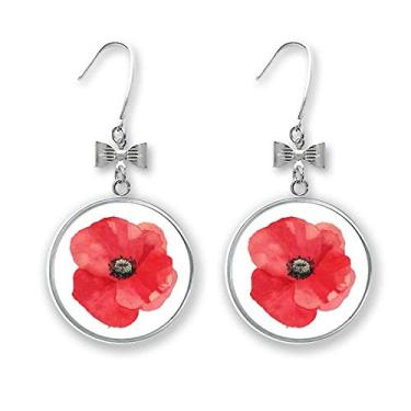 Imagem de Brincos de flor vermelha em aquarela com laço de papoula de milho e gancho perfurado