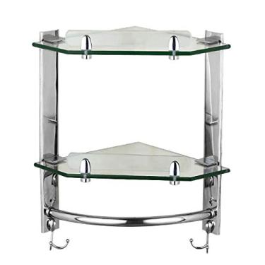 Imagem de Prateleira de vidro de alumínio, banheiro, canto, canto, cesta, organizador de pendurar com vidro extra grosso, estilo contemporâneo, suporte de parede