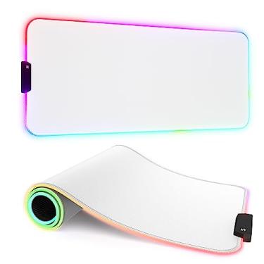 Imagem de ITNRSIIET Mouse pad RGB para jogos, mesa completa, GG, grande e estendido, 12 modos de iluminação, 30% mais grosso, tapete de mesa LED grande, para jogadores, 81 x 30 cm, branco